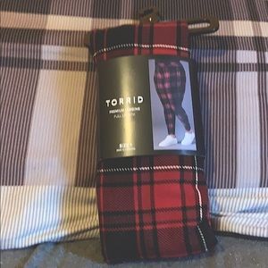 Red plaid full length leggings